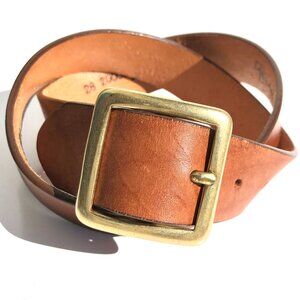 Leegin tan leather belt size 28 solid brass buckle Made in USA 1 3/8 inch wide